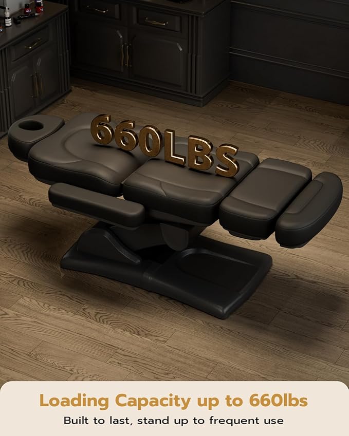 Paddie 360° Swivel Fully Electric Tattoo Chair 4 Motor with 20° Backward Tilt, Motorized Height & Angle Adjustable Massage Table Professional 660lbs, Headrest & Footrest Length Adjustable