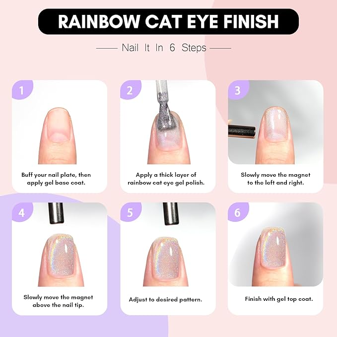 Makartt Rainbow Cat Eye Gel Nail Polish: Glitter Universal 9D Holographic Sparkly Soak Off Gel UV/LED Manicure with Magnet Stick for Nail Art Designs 10ml