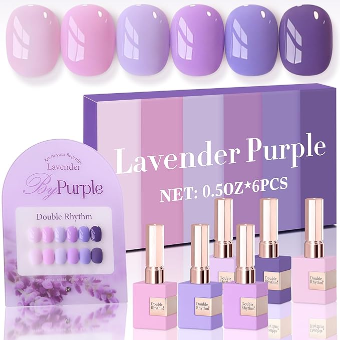 Double Rhythm 6 Pcs 15 ML Gel Polish Set Same Color Same Bottle Soak Off Gel Polish Kit Nail Art Manicure Salon DIY at Home for Women (Light Dark Purple Violet Rose Pink-T6-16)