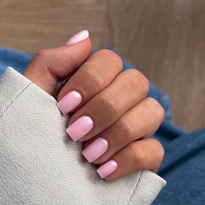 48pcs Pink Press On Nails - Short, Square, Gel, Acrylic, Natural, Handmade Thick Extra Short Nails