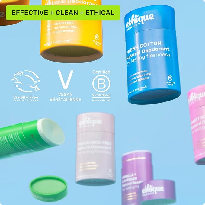 Ethique Beauty Vanilla & Lavender Deodorant Stick for Men & Women - Aluminum-Free, Plastic-Free, Vegan, Cruelty-Free, Eco-Friendly, 2.5 oz