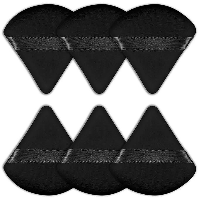 6 Pieces Powder Puff Face Triangle Powder Puff Soft Velour Makeup Puff Velour Puffs for Face Wet and Dry Cosmetic Foundation,Body Powder Blender Loose Mineral Powder Makeup Tool (Black, 6 Pcs)
