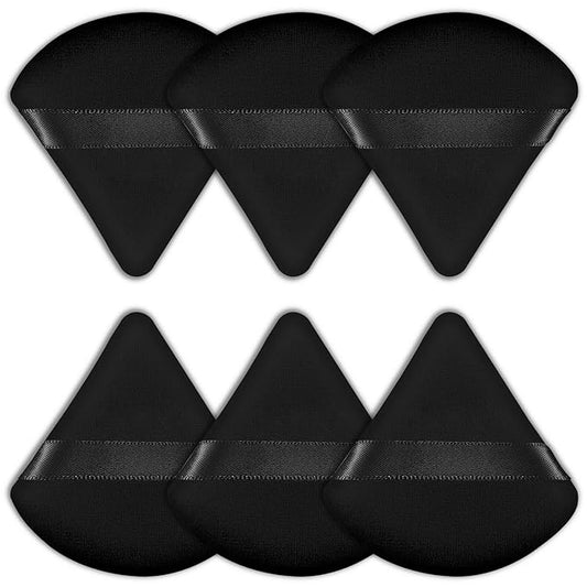 6 Pieces Powder Puff Face Triangle Powder Puff Soft Velour Makeup Puff Velour Puffs for Face Wet and Dry Cosmetic Foundation,Body Powder Blender Loose Mineral Powder Makeup Tool (Black, 6 Pcs)