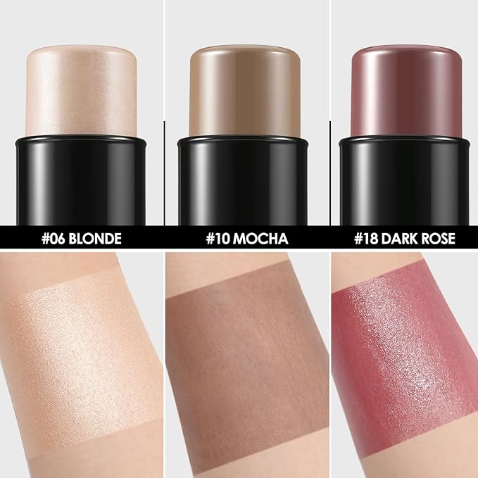 FOCALLURE 3PCS Cream Contour Stick - Highlighter Bronzer Blush Set for Face Sculpting, Non-Greasy Longwear Makeup, Easy to Blend with Natural Matte Finish,SET 8