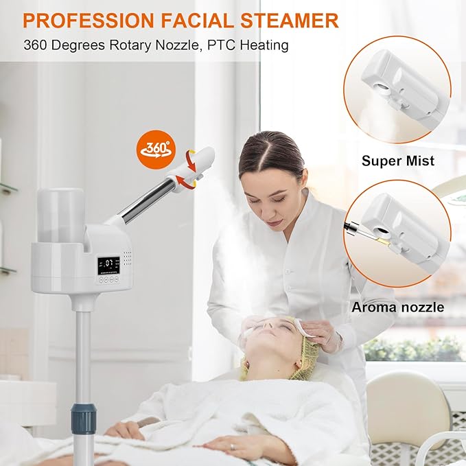 Professional Facial Steamer, Face Steamer Upgrade PTC Heating, Esthetician Steamer Hot Mist Facial Steamer for Salon Spa Beauty