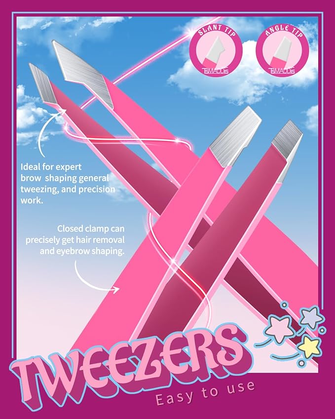 TsMADDTs 6 PCS Eyebrow Tweezers Set, Tweezers for Women Facial Hair with Curved Scissor and Eyebrow Brush for Ingrown Hair