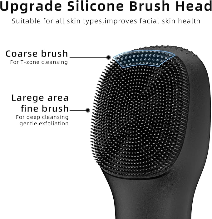 Facial Cleansing Brush Portable Waterproof Rechargeable Face Wash Brush, Electric Deep Cleaning for Men & Women (Black)