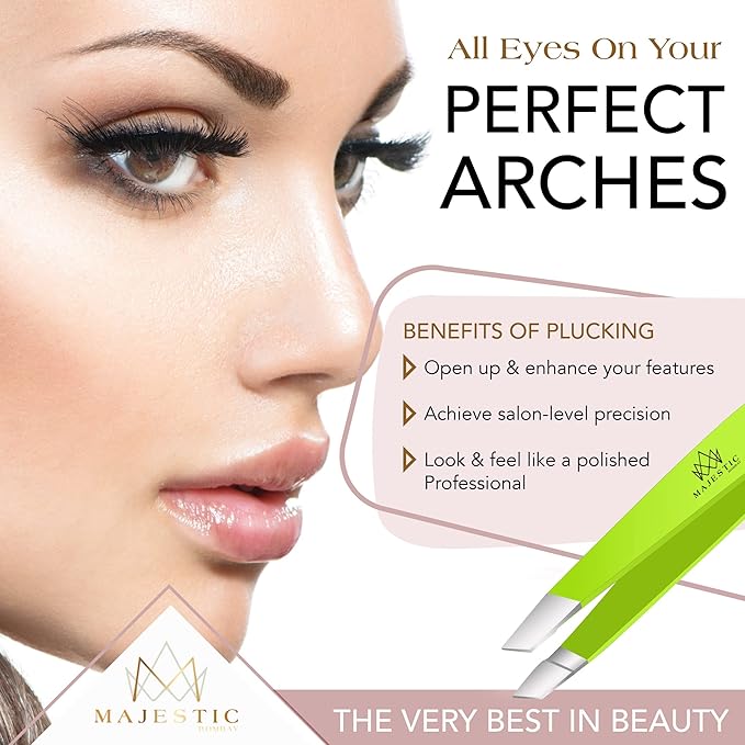 Majestic Bombay Fine Point + Slant Tweezers for Women and Men – Splinter Ticks, Facial, Brow and Ingrown Hair Removal–Sharp, Needle Nose, Surgical Tweezers Precision best tweezers for chin hair