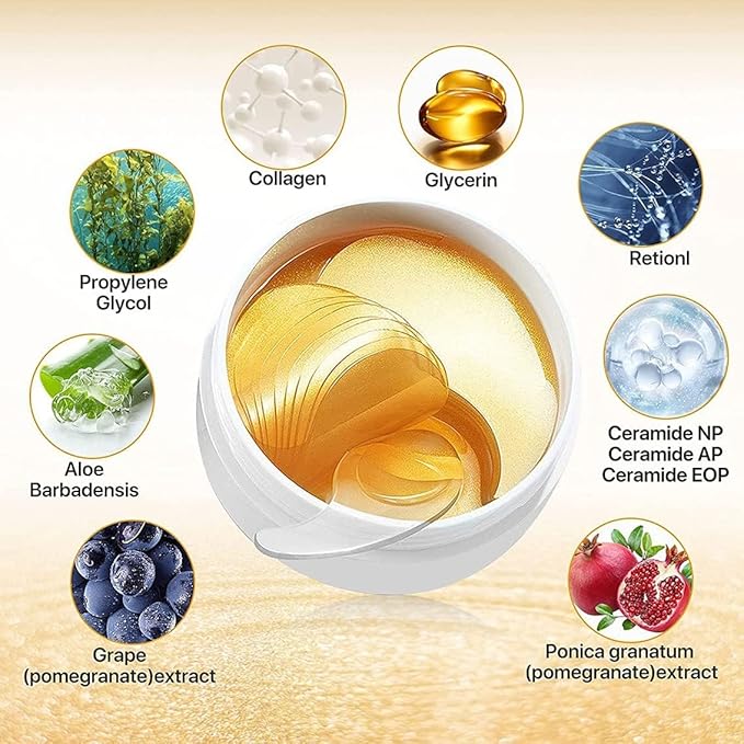 Under Eye Patches, 24K Gold Eye Masks, Eye Patches for Dark Circles and Puffiness, Reduce Under Eye Bags and Smooth Wrinkles, Eye Pads With Collagen(30 Pairs).