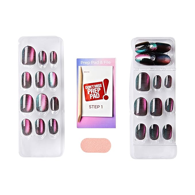 KISS colorFX by imPRESS Press On Nails , 'Before Hours', Black, Short Size, Oval Shape, Includes 30 Fake Nails, Prep Pad, Instructions Sheet, 1 Manicure Stick, 1 Mini File