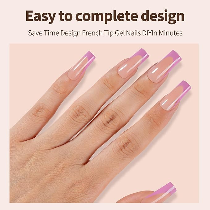 150Pcs French Gel Nail Tips, Vansiho Long Square Nail Tips, Purple Pre-French Tips Press on Nails, Soak Off Soft Gel Acrylic Fake Nails for Nail Art DIY 15 Sizes