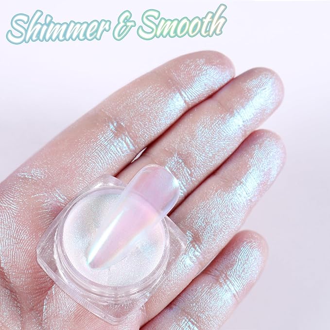Laza Chameleon Pearl Chrome Nail Powder, 8 Colors Glazed Donut Metallic Mirror Effect Pigment, Iridescent Aurora Nail Glitter Holographic Dust Kit for Gel Nail Art Decoration, Gifts – Gorgeous Mermaid