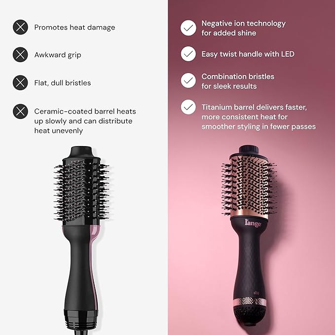 L'ANGE HAIR Le Volume 2-in-1 Titanium Blow Dryer Brush | Hot Air Brush for Hair Drying & Styling | Ionic Oval Barrel for Smooth, Frizz-Free Volume | (Black – 75mm)