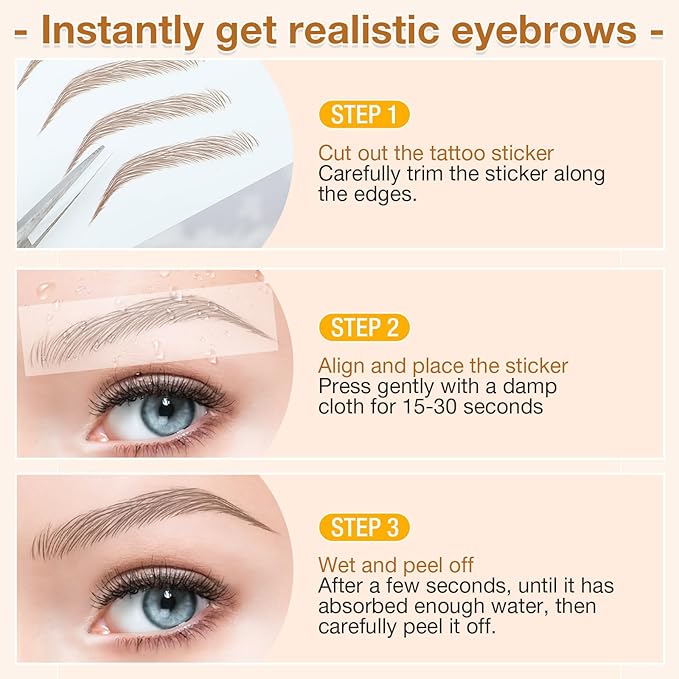 20 Sheets 240 Pairs Eyebrow Tattoo Sticker Waterproof 4D Hair-Like Natural Fake Tattoo Eyebrows Transfers Stickers Peel Off Brows Grooming Shaping Sticker in Effortless Hollywood,Light Brown