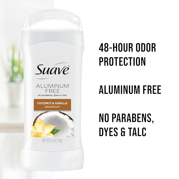 Suave Aluminum-Free Deodorant for Women, Coconut & Vanilla, 2.6 Oz