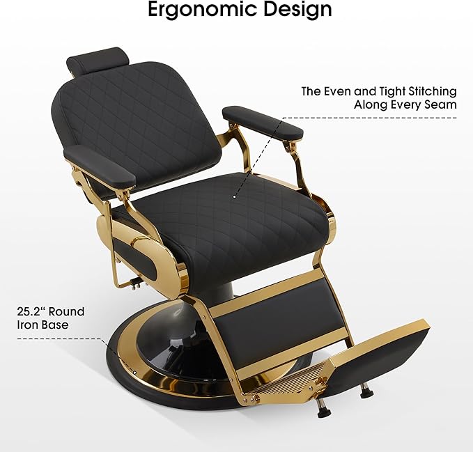 BarberPub All Purpose Barber Chair with Heavy Duty Pump,Reclining Adjustable Swivel Hair Styling Chair for Hair Stylist, Home Salon,Barbershop Salon&Spa 9453 (Gold)