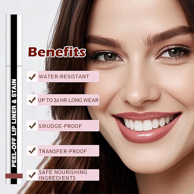 Lip Liner Stain Peel Off with Tweezer, Long Lasting Matte Lip Tattoo, Highly Pigmented Color Lip Tint Makeup, Waterproof, Transfer-proof Lipstain for Women, for All Skin Types Rose Pink