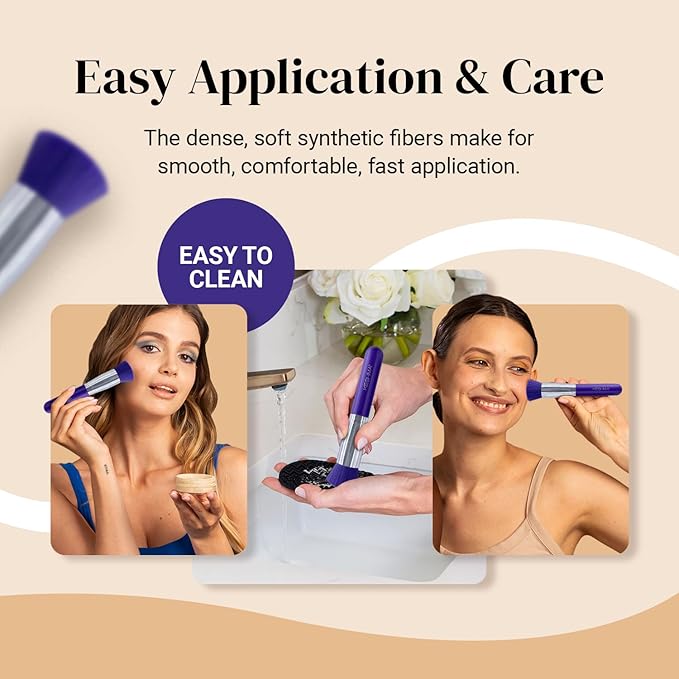 Keshima Foundation Brush Flat Top Kabuki - Premium Foundation Brush for Liquid Makeup, Cream, and Powder - Buffing, Blending, and Face (Regular Size, Neon Purple)