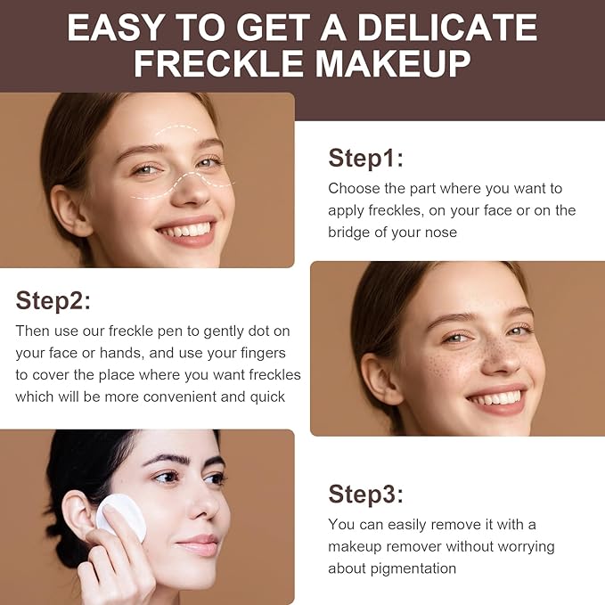 Freckle Pen, Natural Lifelike Faux Freckles Makeup Pen, Waterproof & Quick Dry, Soft Dot Spot Professional Faux Freckles, Create Magic Freckle Makeup (Light Brown)