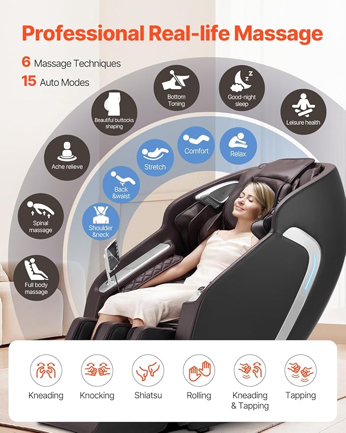 VEVOR Massage Chair, 4D Full Body Zero Gravity Recliner with SL Track, Yoga Stretch, AI Voice Control, Heat, Foot Roller, Retractable Pedal, 36 Airbags, LCD, Armrest Controls, Rolling Base