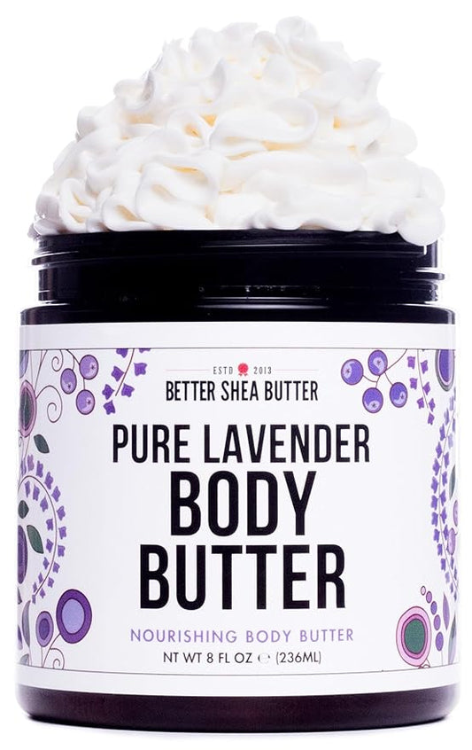 Lavender Body Butter with Shea Butter, Jojoba & Lavender Essential Oil - Natural Lotion for Women, Non-Greasy Moisturizer for Dry Skin, Whipped Body Cream