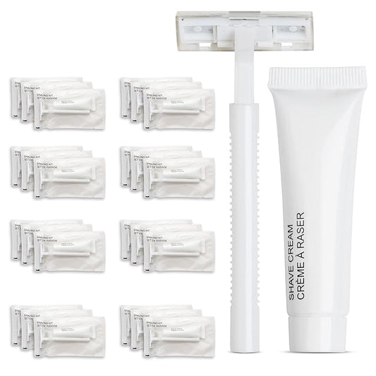 World Amenities Shave Kit (Clear Frosted Sachet) - Hotel Amenities 48 count - Includes Twin Blade Razor and Moisturizing Shave Cream