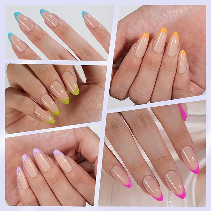 Misssix French Gel Nail Tips, 150Pcs French Tip Press on Nails Medium Almond, No Need to File Tips Pre-lasting, Fake Nails for Nail Art DIY 15 Sizes