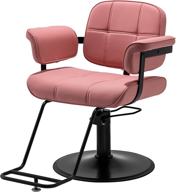 Barber Salon Chair, Extra Wide Hair Styling Chair with Heavy Duty Hydraulic Pump, 360° Swivel Height Adjustable Braiding Design, Luxury Beauty Salon and Barbershop Equipment, Pink