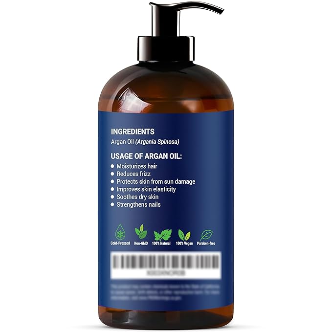 Argan Oil for Hair Growth 8 fl oz - 100% Natural Moroccan Argan oil for Face, Body, Skin and Nails - Aceite de Argan