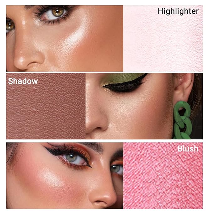 3-in-1 Cream Contour Stick with Highlighter, Bronzer, Illuminator & Blush, Face Contour Stick Makeup with Brush & Sponge, Long Lasting