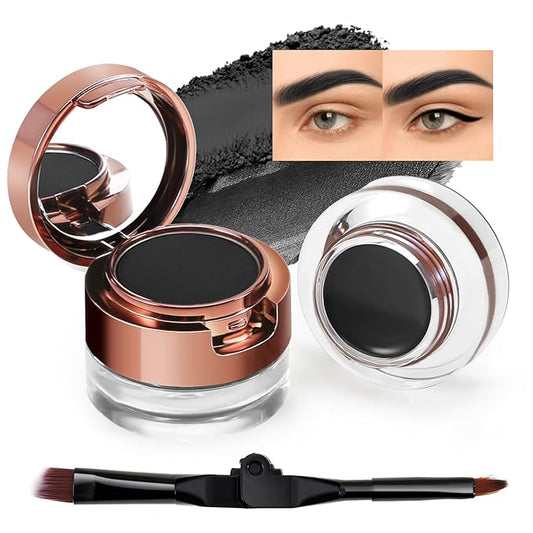 Cream Eyebrow Duo Kit, Brow Powder and Eyeliner Gel, Eye Brow Pomade Waterproof Highly Pigmented, Filler Thicker Brows, with Dual Head Brush