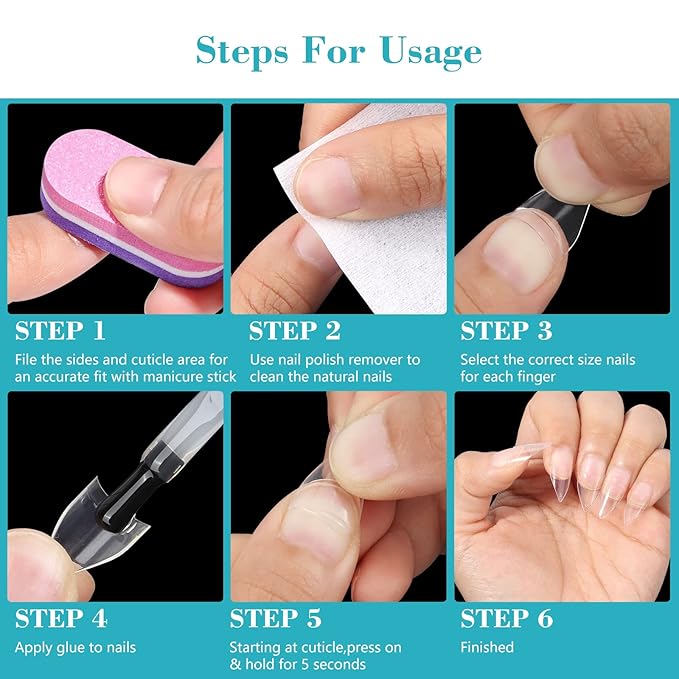 Clear Short Stiletto Nail Tips, 600PCS Half Cover Soft Gel Stiletto Nail Tips, Almond Shape Fake Nails Acrylic Nail Extension Tips for Acrylic Nails Art Salon Home DIY with Box 12Sizes