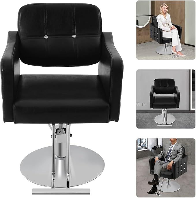 Barber Chair Hair Salon Chair for Hair Stylist 360° Swivel Hydraulic Hair Chair with Black Leather Heavy-Duty Salon Chairs for Barbershop,Home,Spa Max Load 440 Lbs
