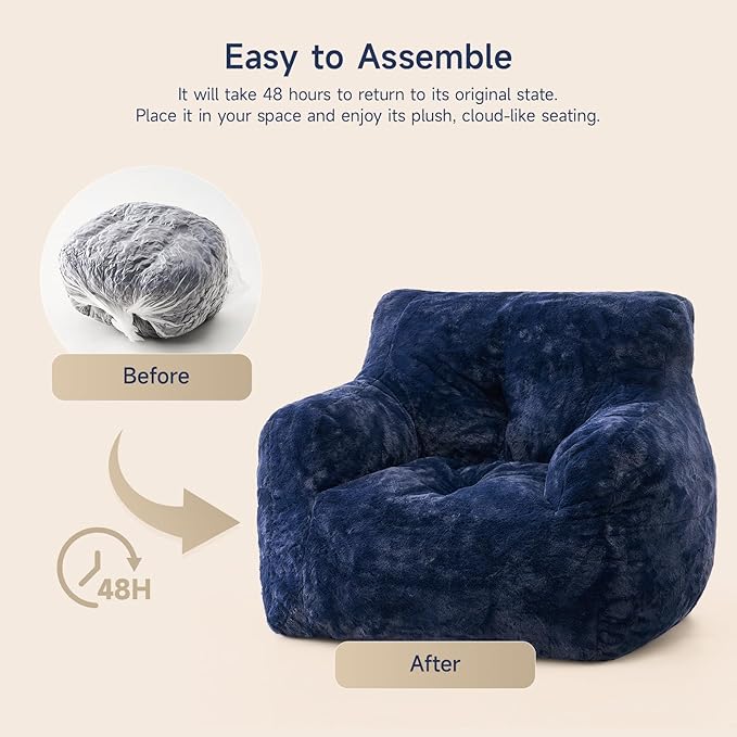 ONBRILL Giant Bean Bag Chairs for Adults with Ottoman, Faux Fur Boneless Chaise Couch Filler with Memory Foam,Large BeanBag Lounge Lazy Floor Sofa Accent Chair for Living Room,Bedroom & Game Rooms