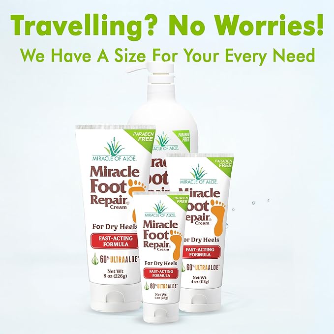 Miracle Foot Repair Cream (8 oz / 2-Pack) Repairs Dry Cracked Heels and Feet, 60% Pure UltraAloe Moisturizes, Softens, and Repairs