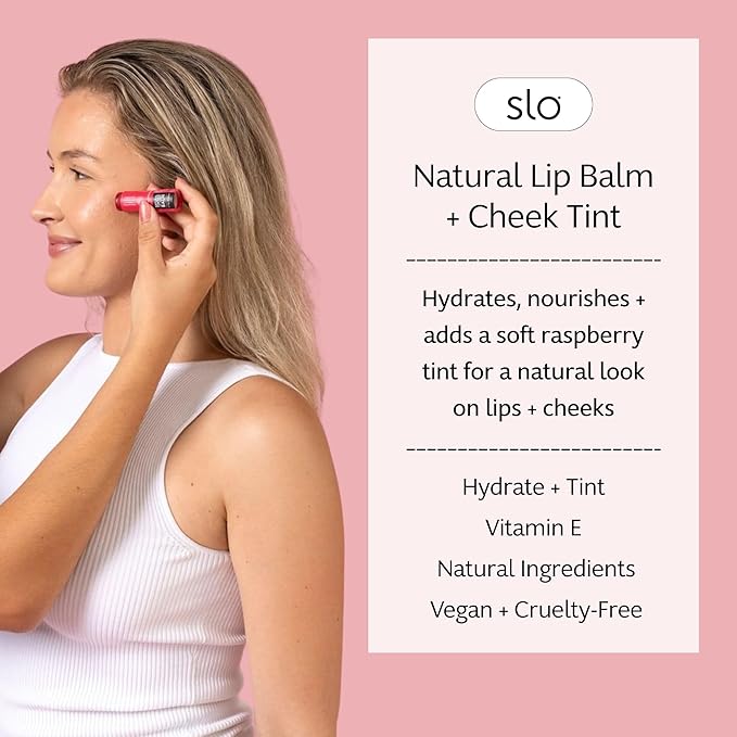 Slo | Natural Lip Balm - All Natural Ingredients, Vegan & Cruelty Free, Hydrating & Soothing, Plastic Free, Paper Packaging | Raspberry + Rosehip | 3 Pack (3 x 0.28oz/8g)