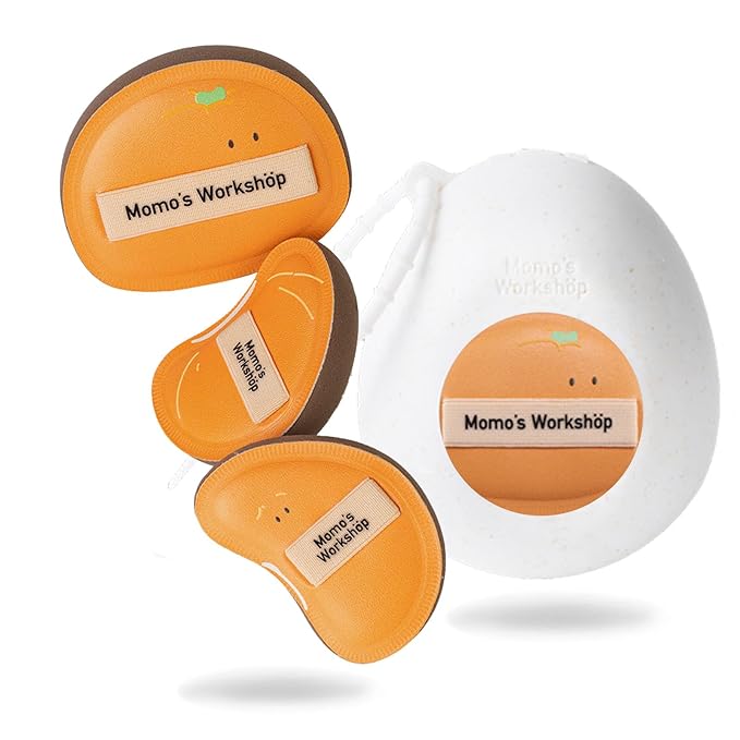 Momo's Workshop Orange Makeup Sponge Set (3pcs) – Large Soft Bounce & Small Firm Bounce PU Leather Puff, Halloween Makeup Sponge for Liquid & Cream Makeup & Storage Case