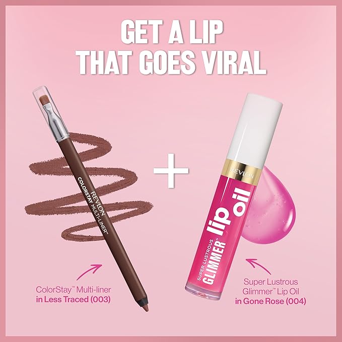 REVLON Super Lustrous Glimmer Lip Oil, Moisturizing & Tinted, Shiny Finish, Made with Plant-Based Squalane, 006 Plum Pop, 0.13 fl oz