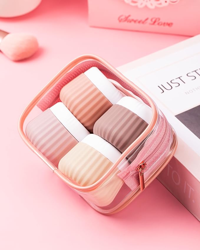 Travel Containers for Toiletries 4 Pack, TSA Approved Travel Size Toiletries, Portable Size Containers, With Clear Bag Leak Proof Silicone Jars, Essentials Creams Jars Carrying Small Items