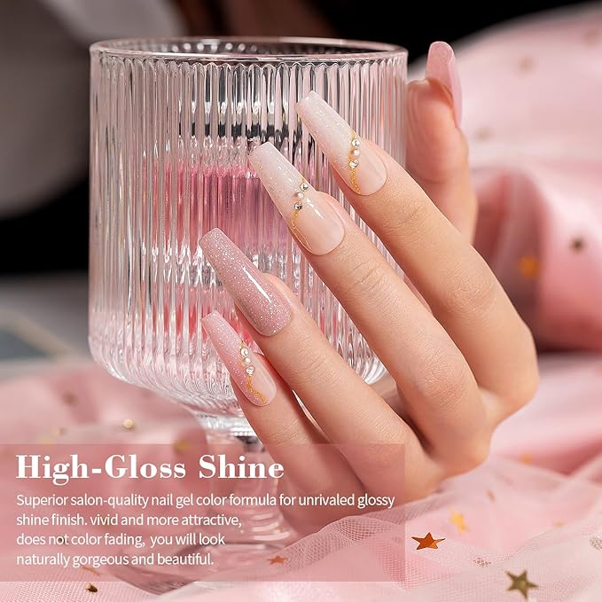 RARJSM Nude Glitter Gel Nail Polish 6pcs Set Sparkly Rainbow Shimmery Nail Gel Polish Iridescent Pigment Jelly Sheer Gray Pink Milky Peach Purple Translucent Natural Skin Tone Color 7.5ml Soak off