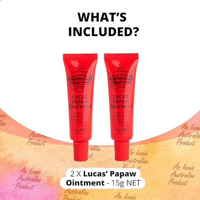 Lucas Pawpaw Lip Ointment, Lucas Pawpaw Cream, Lucas Pawpaw Ointment for Lips & Dry Skin - Unique All Skin Types, All Gender- Any Season Gift Pack with 2 x 15g Pawpaw Balm