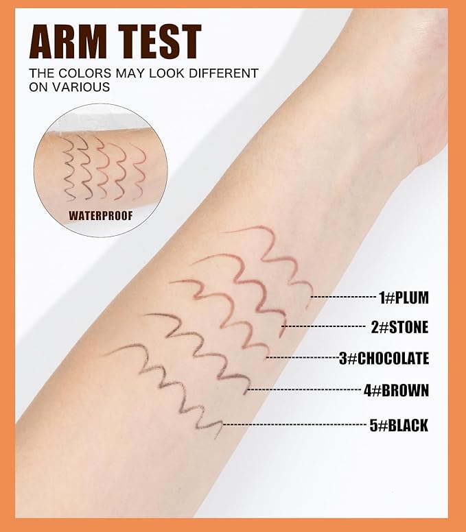 Pinkiou 5 Colors Eyebrow Pencil Set, Waterproof Smudge-Proof Brow Pencil, Long-Lasting Makeup Pencils for Eyebrows and Eyeliner (Plum, Stone, Chocolate, Brown, Black)