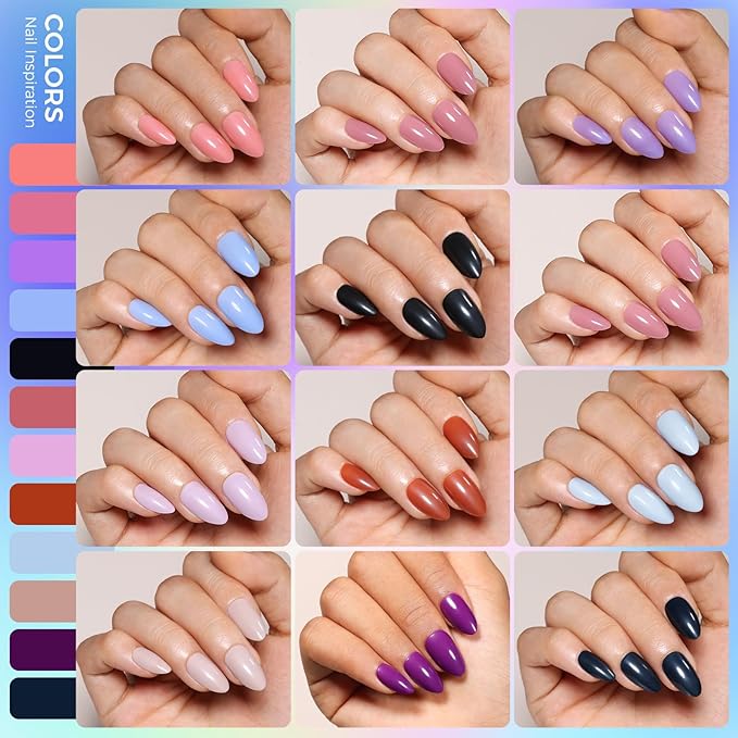 Press on Nails Kit 576 Pcs 24 Colors, Short Almond Glossy French Glitter Color Nail Tips With Nail Glue & Nail Tabs Stickers,Natural Fit Lightweight Nail Art for Women Girls