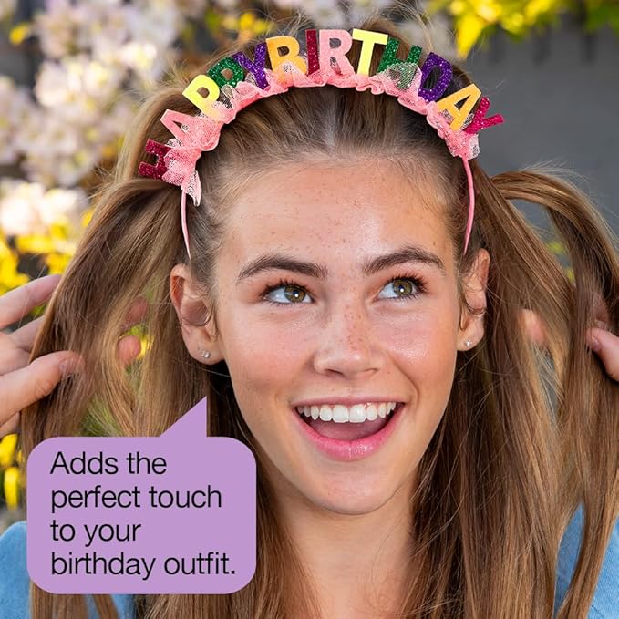 Scunci by Conair Birthday headband- Birthday girl head band- Birthday gifts for women or girls - Bright colors w/ tulle - 1 Count