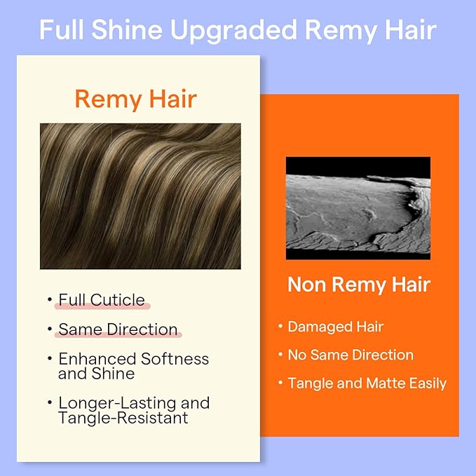 Full Shine Ombre Clip in Hair Extensions Human Hair Brown Balayage Medium Brown Mix Champagne Blonde Real Hair Clip in Extensions 4/24/4 7 Pcs 20 Inch 120 G