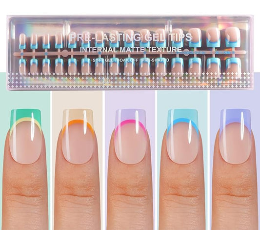150Pcs French Tip Press On Nails, Short Square Press On Nails, Soft Gel Stick On Nails Reusable Fake Nails for Women 15 Sizes