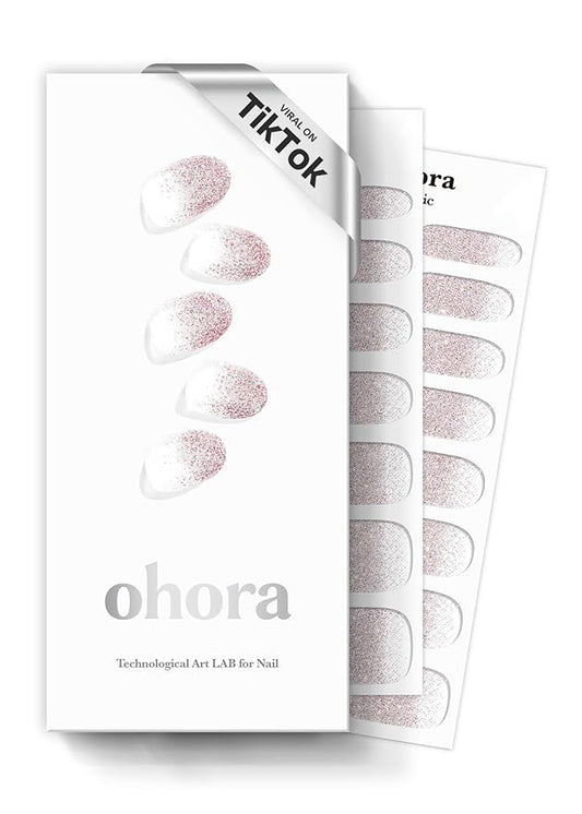 ohora Semi Cured Gel Nail Strips (N Basic Nails no.3) - Nude, Glitter, Works with Any UV/LED Lamps, Salon-Quality, Long Lasting, Easy to Apply & Remove - Includes 2 Prep Pads, Nail File & Wooden Stick