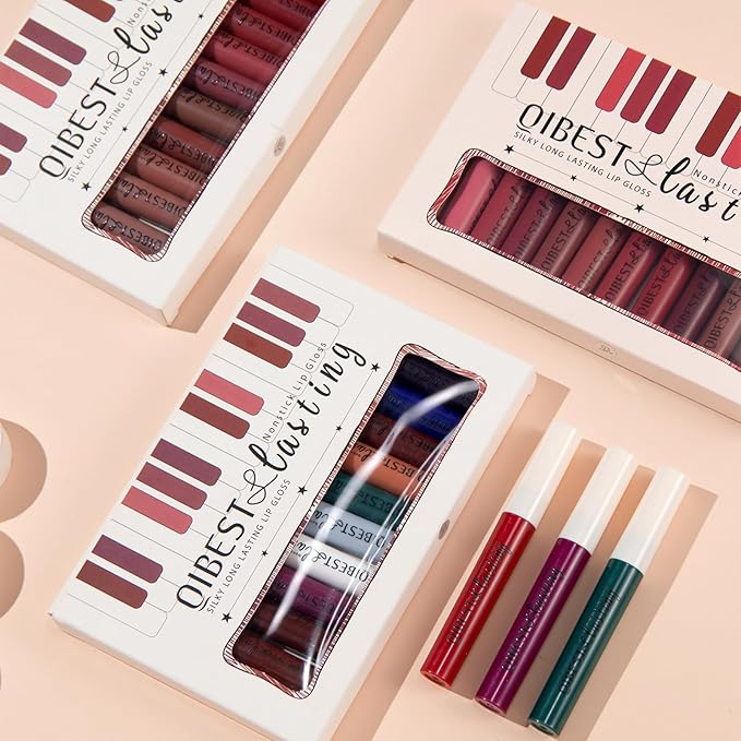 12Pcs Makeup Matte Lipstick Lip Kit, Warm Neutrals & Vintage Reds Non-Stick Cup Not Fade Liquid Lipstick Waterproof Long Lasting Durable Nude Lip Gloss Beauty Cosmetics Gift Box Makeup Set Kit