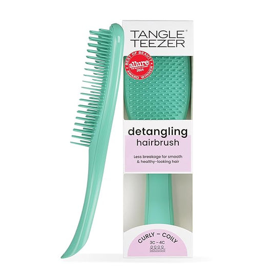 Tangle Teezer Ultimate Detangler Curly Hair Brush, Dry & Wet Hairbrush, Reduces Frizz & Breakage, for 3C to 4C Curly Hair Types, Aqua Green