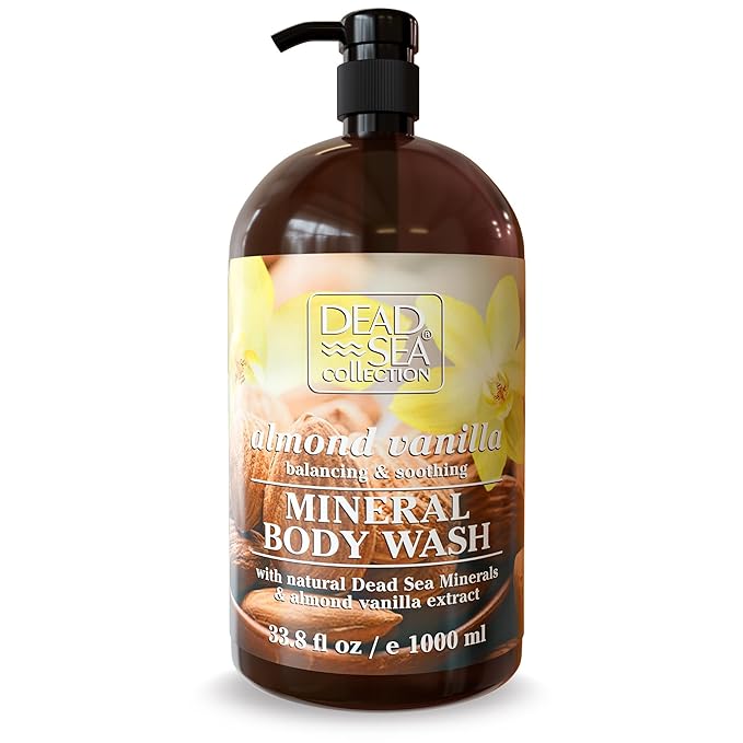 Dead Sea Collection Almond Vanilla Body Wash for Women and Men - with Pure Dead Sea Minerals and Sweet Almond Oil - Cleanses and Moisturizes Skin (33.8 fl. oz)